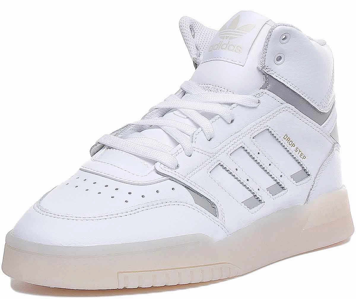 Adidas Drop Step Leather High Top Trainers In Whitsilver For Men Shoes Adidas