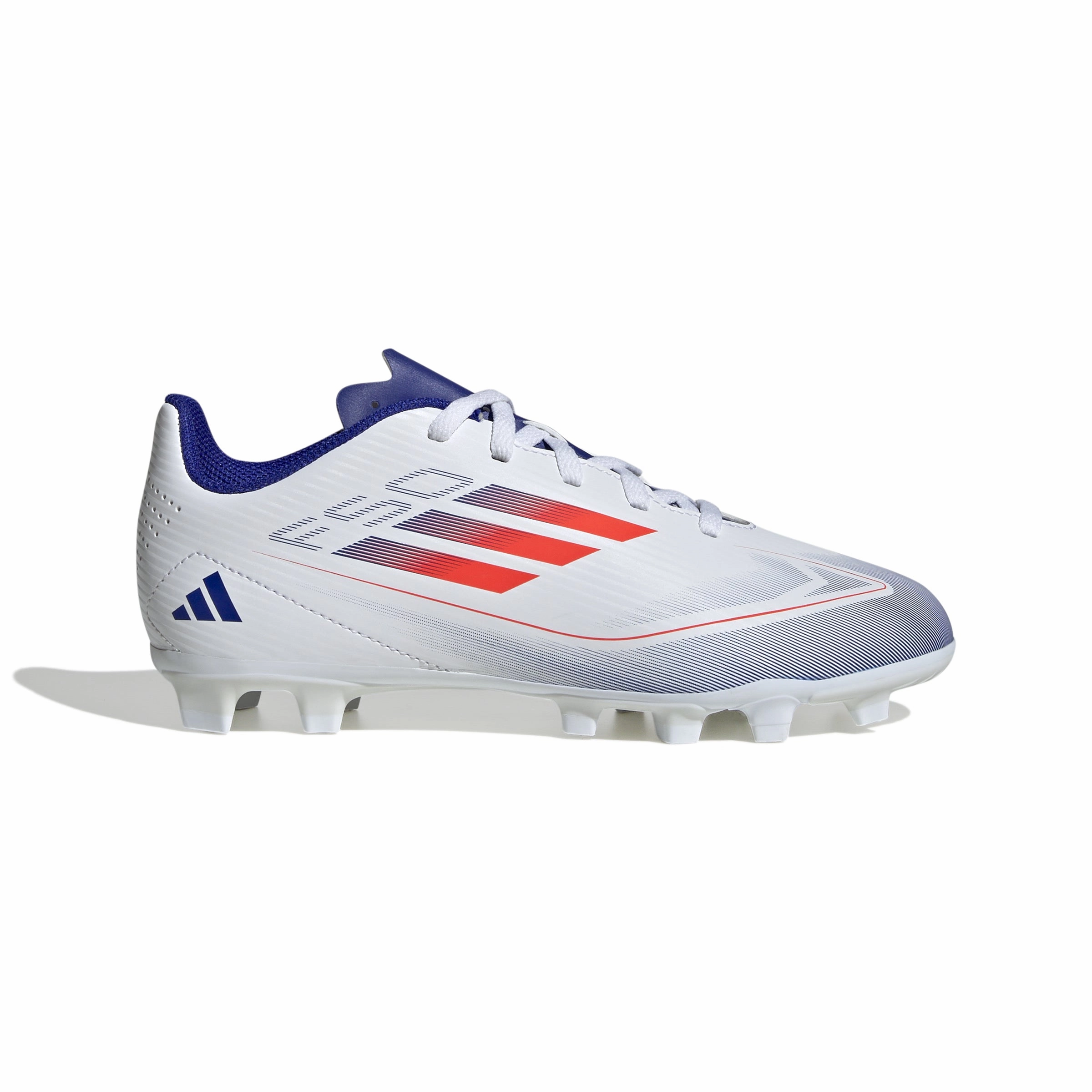 adidas F50 Club Junior FG Firm Ground Soccer Cleats - White/Solar Red/Blu