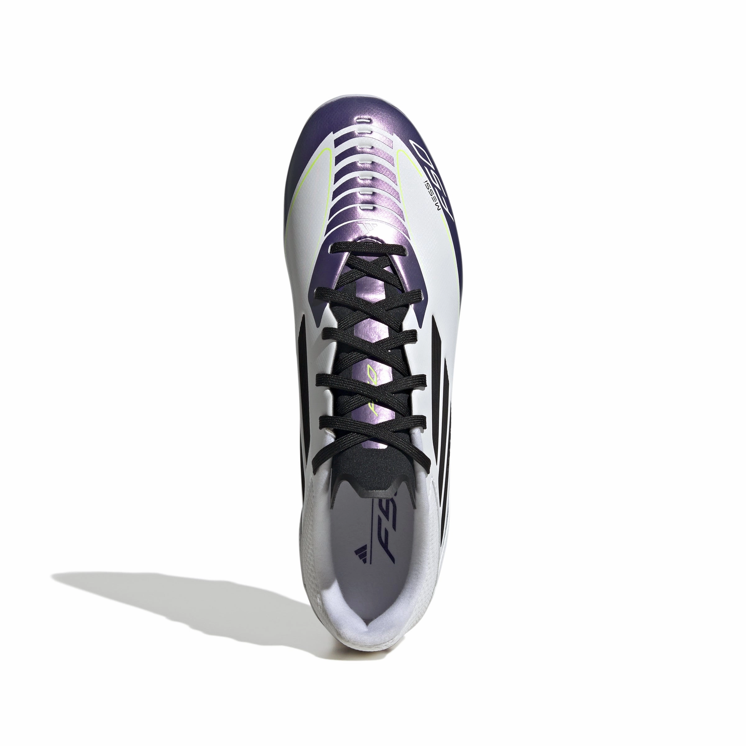 adidas F50 League FG/MG Firm Ground/Multi Ground MESSI Cleat Shoes - FTW White/Core Black/Unity Purple