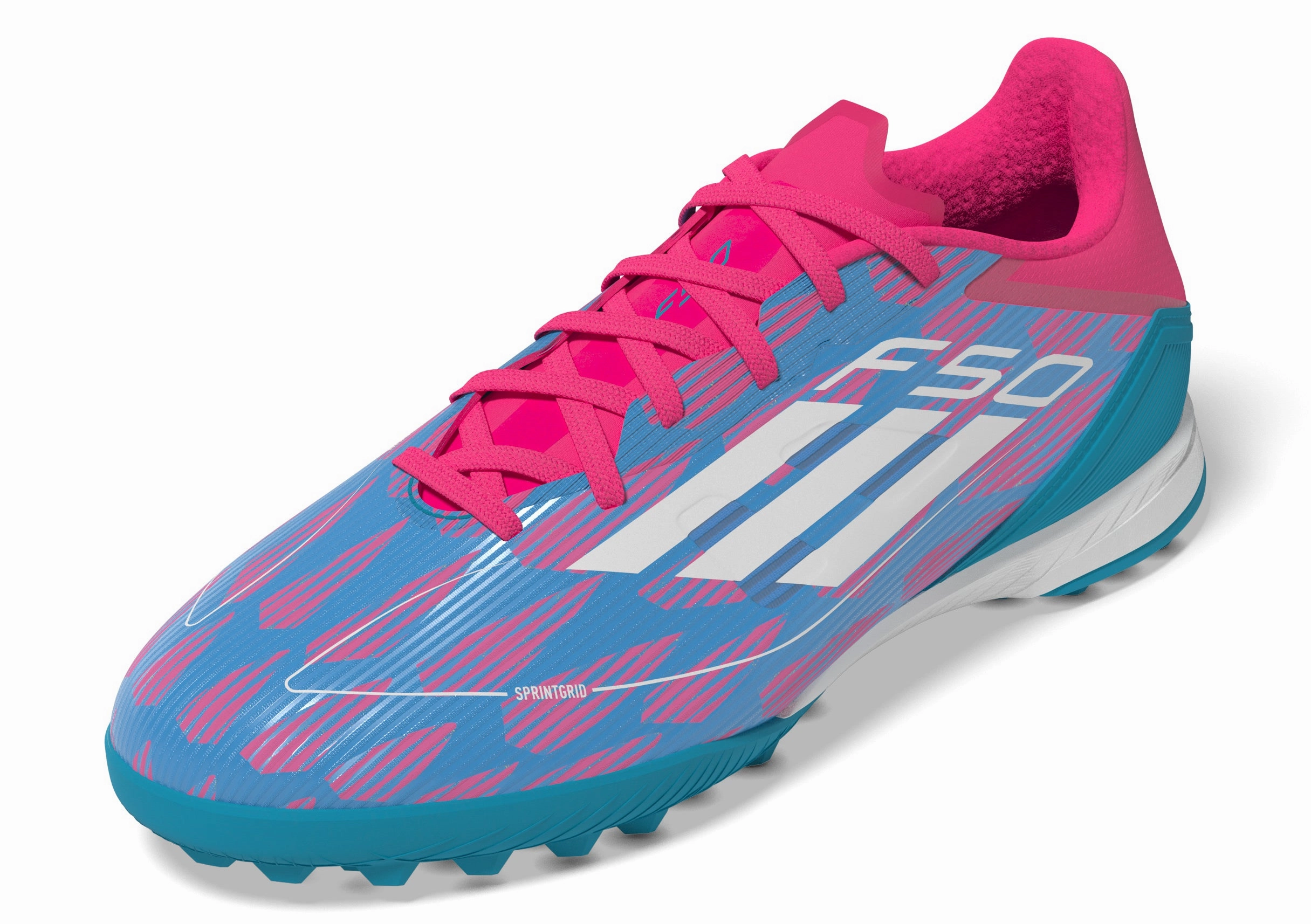 adidas F50 League TF Turf Shoes- Solar Blue/ FTWhite/ Solar Pink