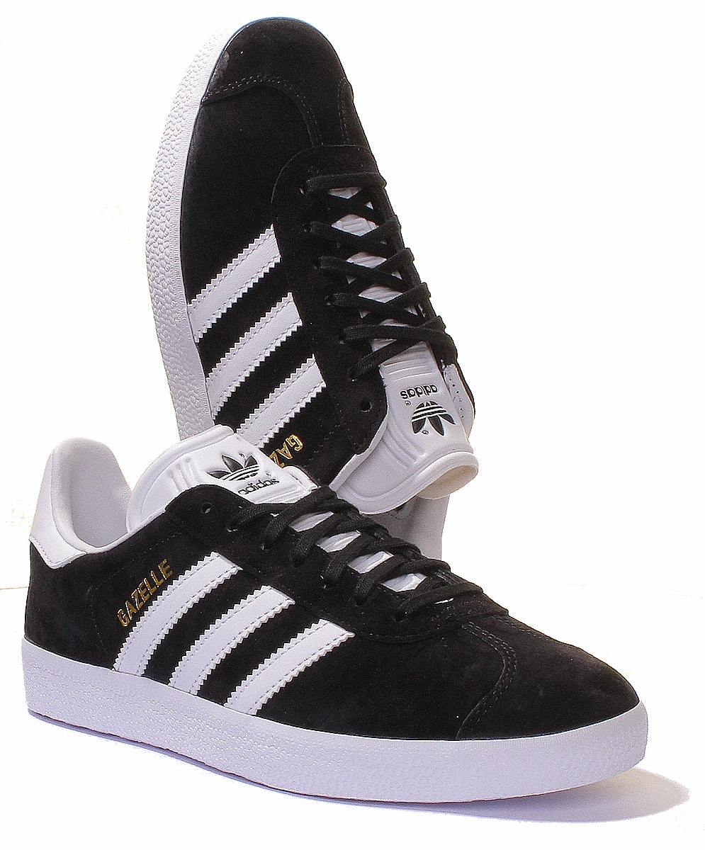 Adidas Gazelle Suede Leather Trainers In Black White Shoes Adidas