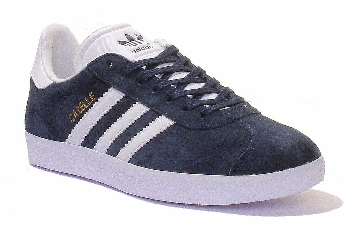 Adidas Gazelle Suede Leather Trainers In Navy White Shoes Adidas