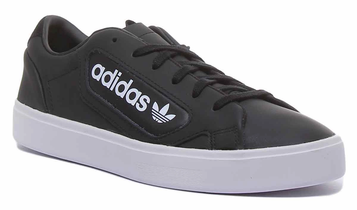Adidas Sleek Leather Trainers In Black White For Women Shoes Adidas