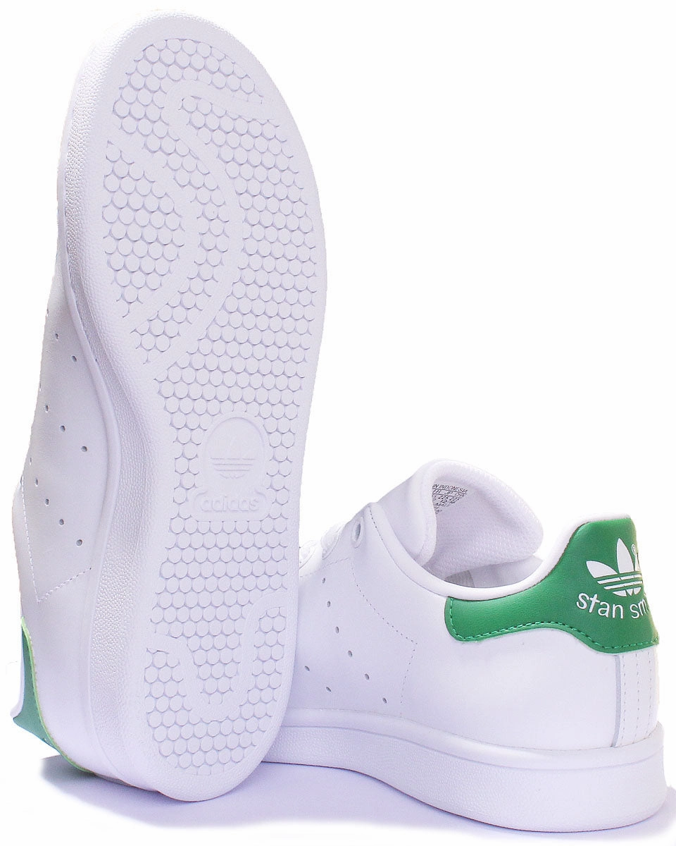 Adidas Stan Smith J Lace Up Leather Trainers In White Green For Youth Shoes Adidas
