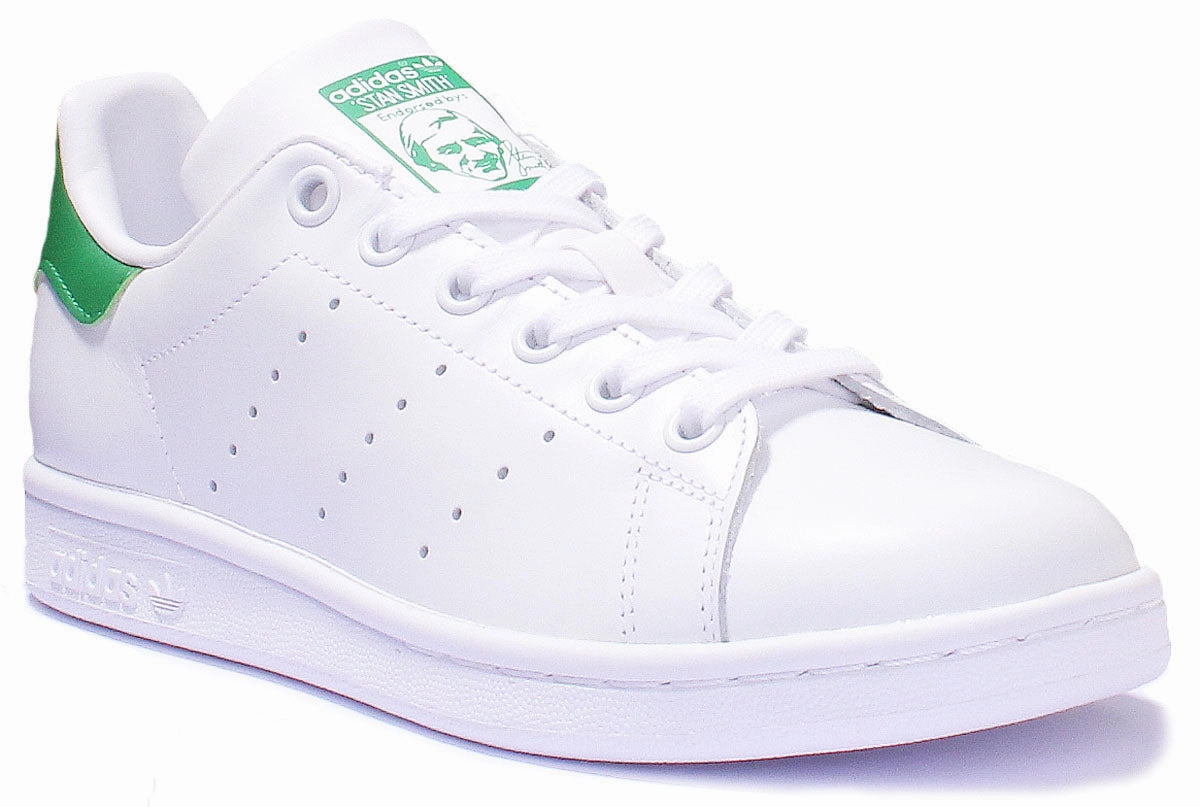 Adidas Stan Smith J Lace Up Leather Trainers In White Green For Youth Shoes Adidas