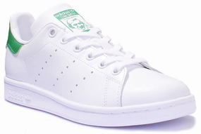 Adidas Stan Smith J Lace Up Leather Trainers In White Green For Youth Shoes Adidas