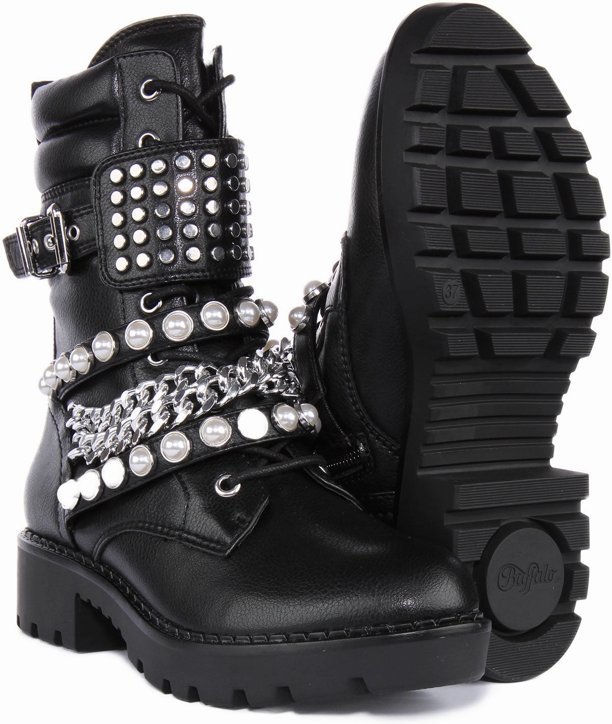 Buffalo Wave Stud Boot Combat In Black Shoes Buffalo