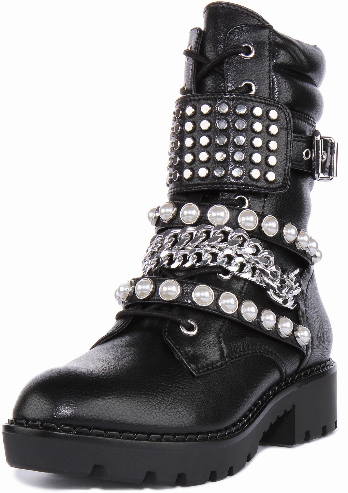 Buffalo Wave Stud Boot Combat In Black Shoes Buffalo