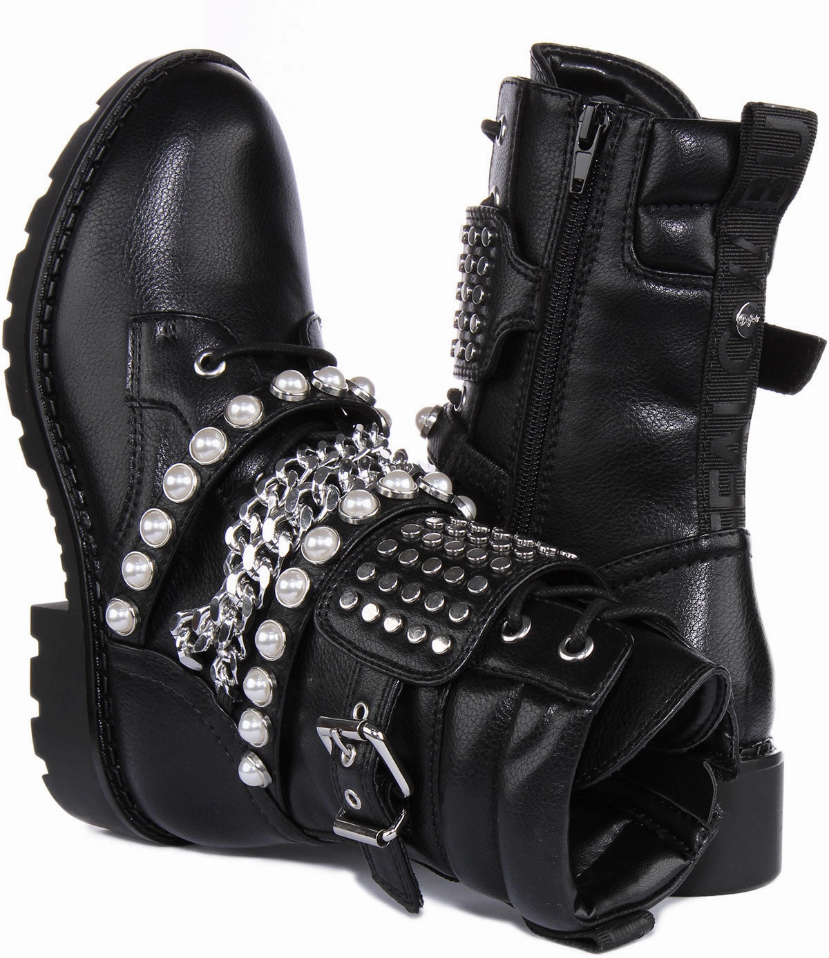 Buffalo Wave Stud Boot Combat In Black Shoes Buffalo