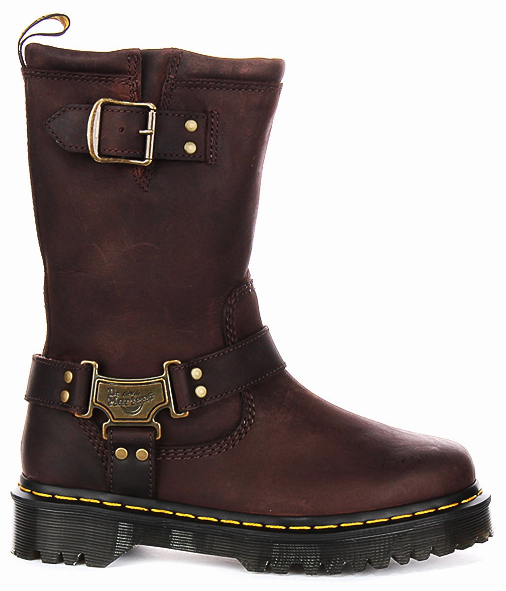 Dr Martens Anistone Hi Biker Boots in Brown Shoes Dr Martens