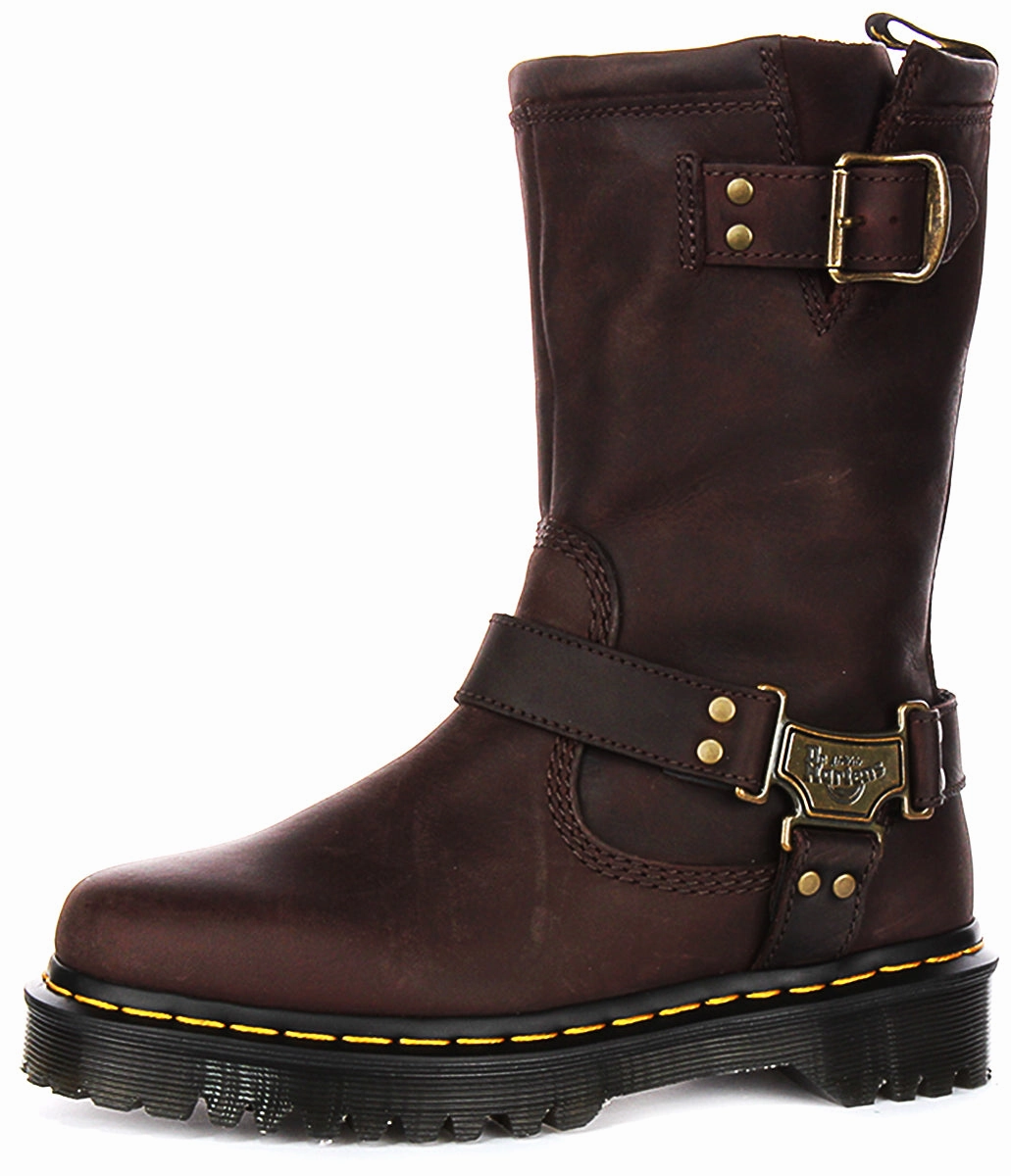 Dr Martens Anistone Hi Biker Boots in Brown Shoes Dr Martens