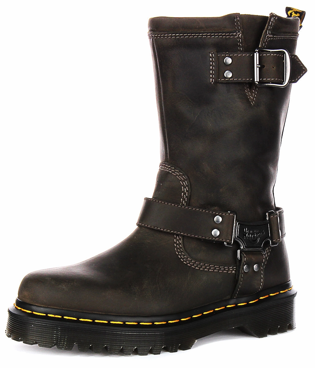 Dr Martens Anistone Hi Biker Boots In Grey Shoes Dr Martens