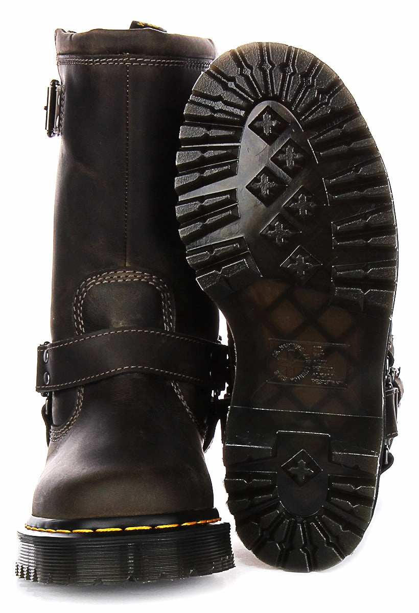 Dr Martens Anistone Hi Biker Boots In Grey Shoes Dr Martens
