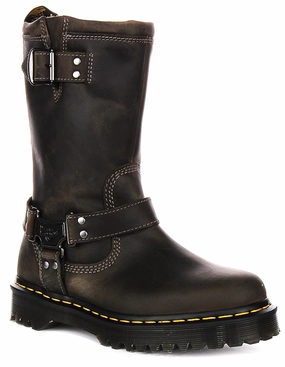 Dr Martens Anistone Hi Biker Boots In Grey Shoes Dr Martens