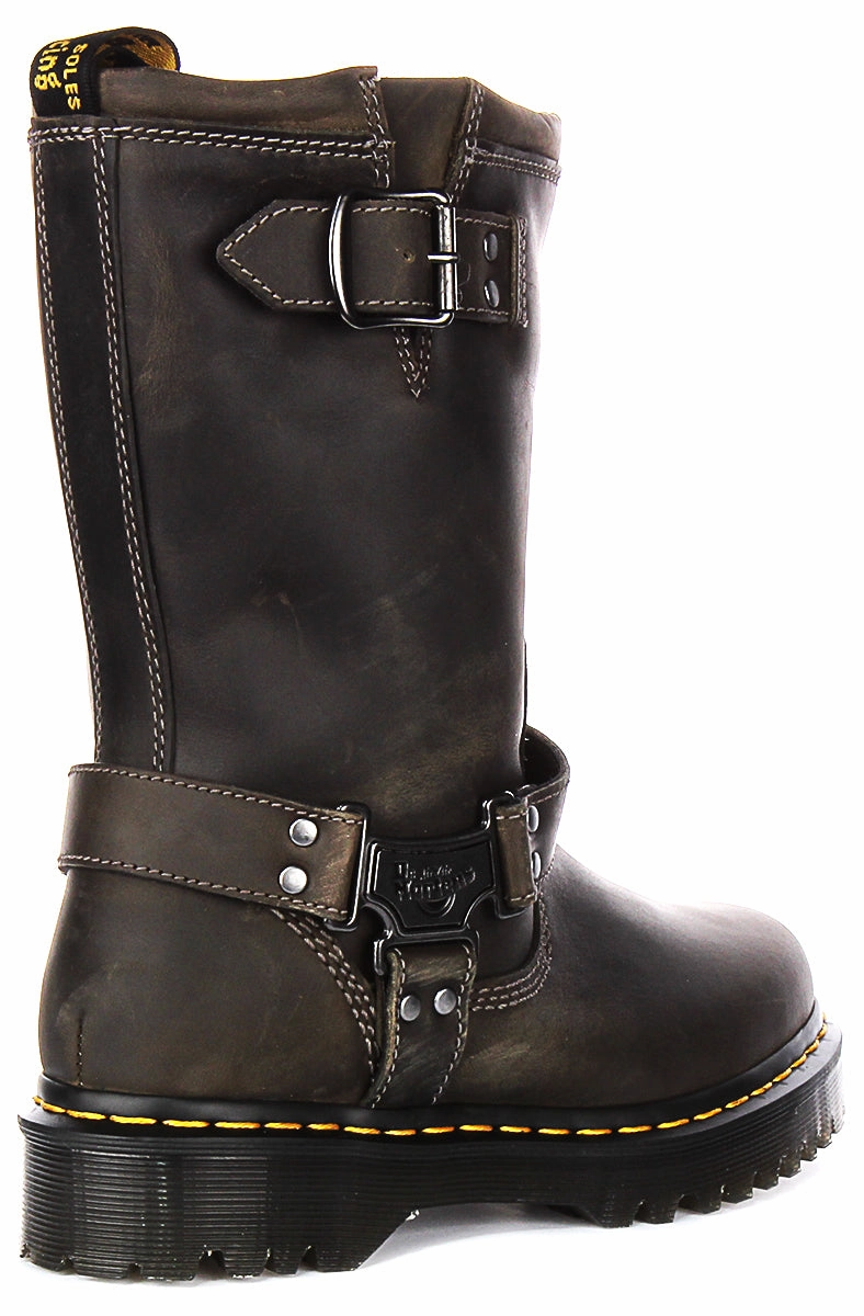 Dr Martens Anistone Hi Biker Boots In Grey Shoes Dr Martens