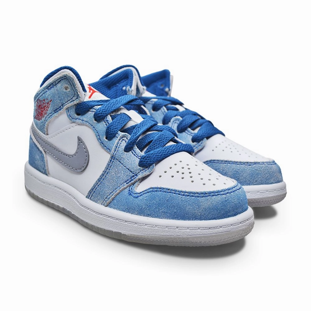 Kids Nike Air Jordan 1 Mid SE (PS) - DR6237 401 - French Blue Fire Red White