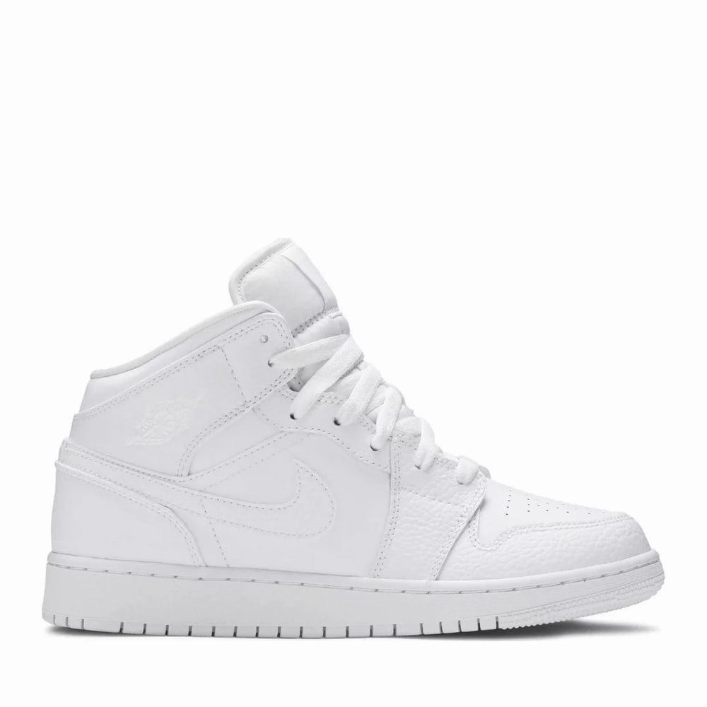NIKE AIR JORDAN1 MID GS TRIPLE WHITE (NEW) (NEW)